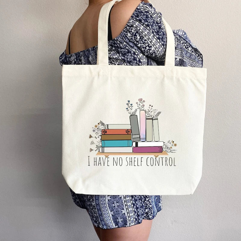 "I Have No Shelf Control" Funny Canvas Tote Bag | Book Lover Gift Canvas Tote Bag Peaceful Pleasures Health and Wellness