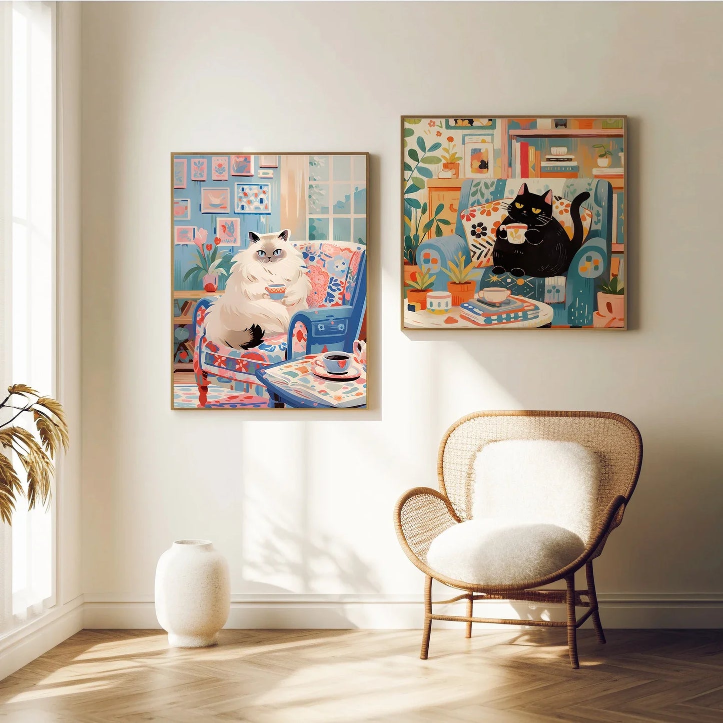 Cute Coffee Cat Canvas Wall Art | Cat Mom Gift Print Canvas Wall Art Peaceful Pleasures Health and Wellness