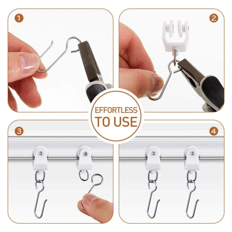 50Pcs S-Shape Curtain Track Hooks & Plastic Glider Rollers Set