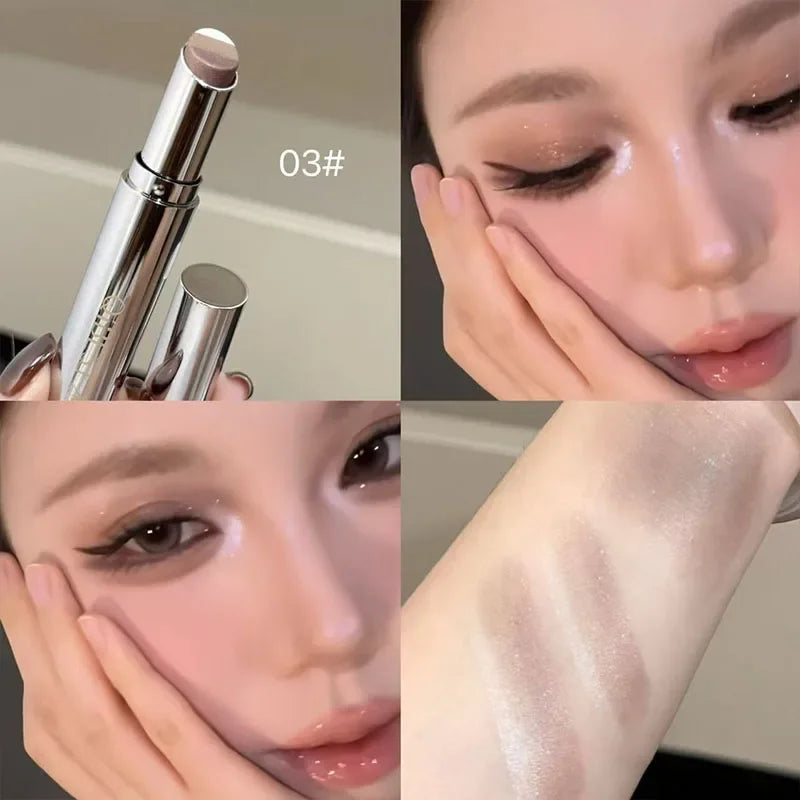 QIBEST 3 Colors Waterproof Eye Shadow Stick Pearlescent Silkworm Eyeshadow Pencil Lasting Shimmer Highlighter Brighten Makeup Peaceful Pleasures Health and Wellness 03