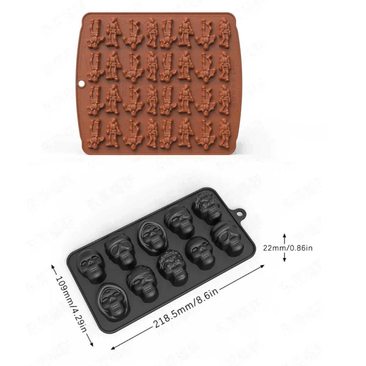 Creative Halloween Skeleton Chocolate Silicone Mold Bat Spider Candy Biscuit Baking Plate Witch Hat Tombstone Cake Mold Peaceful Pleasures Health and Wellness set B