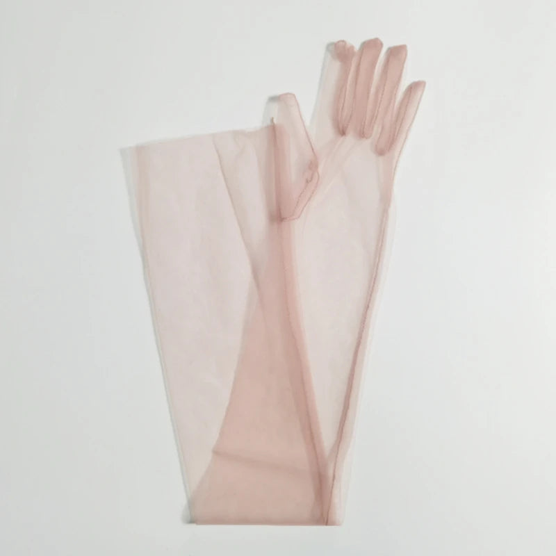 Women Ultra Tulle Gloves Mesh Sheers Full Finger Elbow Long Gloves Female Vintage Sunscreen Gloves Wedding Bride Dress Mittens Peaceful Pleasures Health and Wellness Bean paste One Size