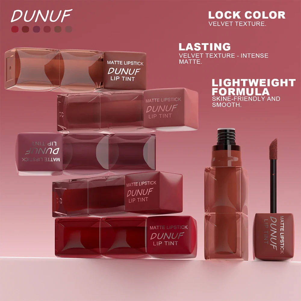 DUNUF 6-Piece Velvet Matte Lipstick Set – Waterproof & Long-Lasting