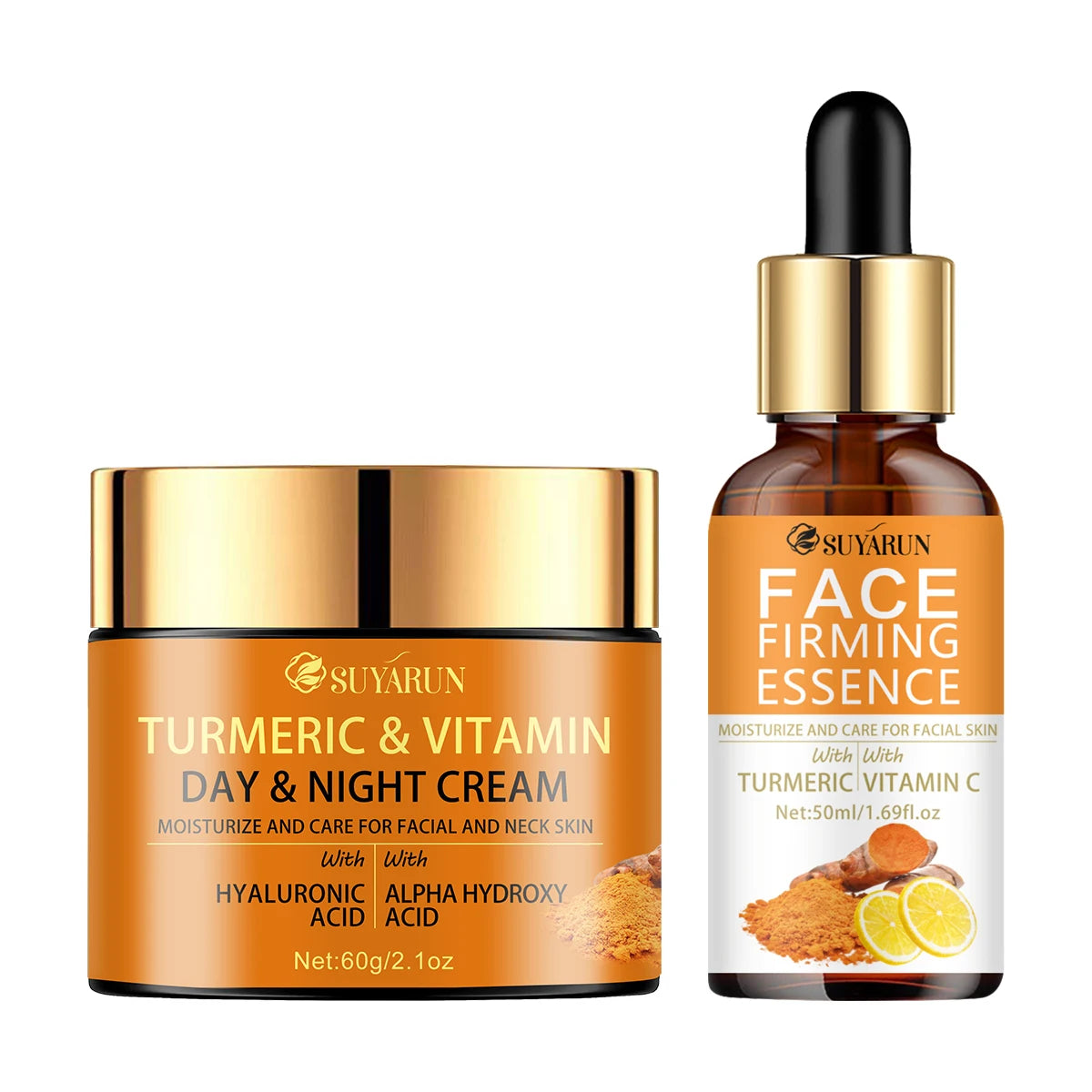 SUYARUN Vitamin C Brightening Cream + Turmeric Firming Serum Duo, Anti-Aging Skincare Set for Youthful Glow & Radiance. Peaceful Pleasures Health and Wellness 60g-50ml