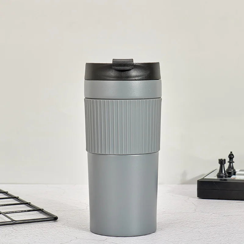 Portable French Press Bottle Stainless Steel Thermos Coffee Maker Cups for Travel Outdoor Aeropress Mug for Cold Brew Cafe Maker Peaceful Pleasures Health and Wellness Grey