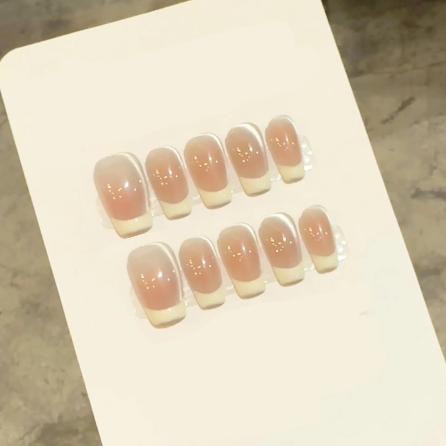 10pcs Handmade French Cat Eye Press on Nails Ins Simple Nude Pink Sweet Girl Fake Nails Reusable Wearable Korean False Nail Tips Peaceful Pleasures Health and Wellness XS 1
