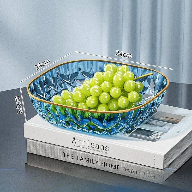 New Household Fruit Bowl Salad Dessert Biscuit Plate Plastic Square Transparent Tray Golden Edge Snack Plates Tableware Peaceful Pleasures Health and Wellness Phnom Penh Green 1