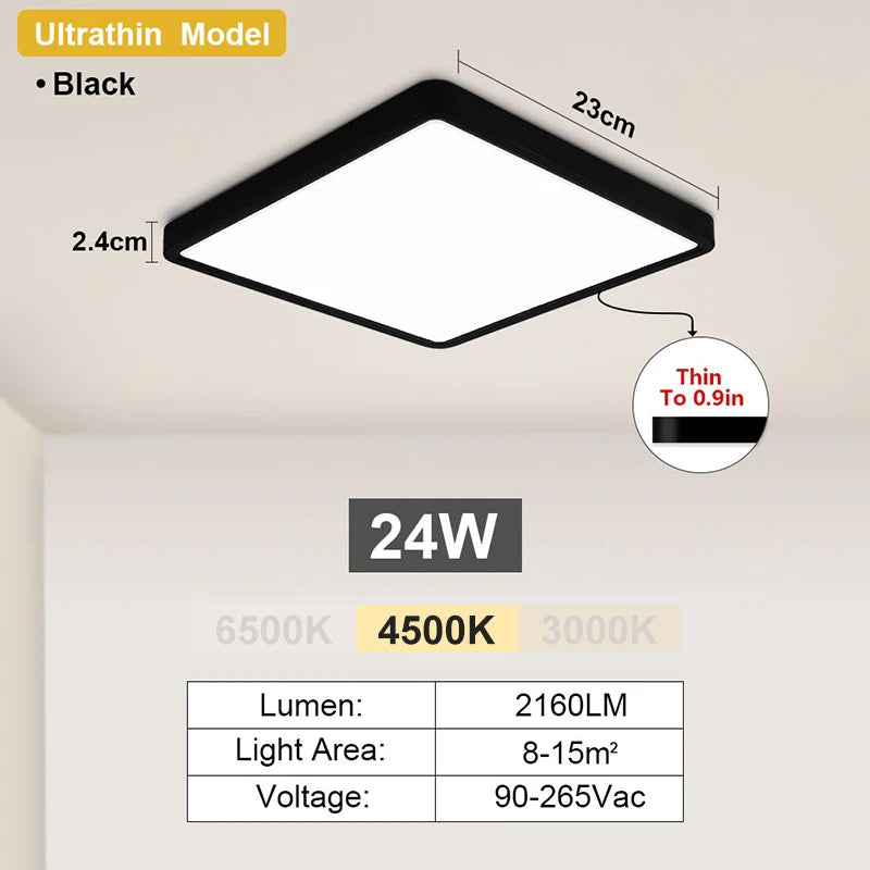 RUNTOIN 24W-36W Ultra-Thin Square LED Flush Mount Ceiling Light