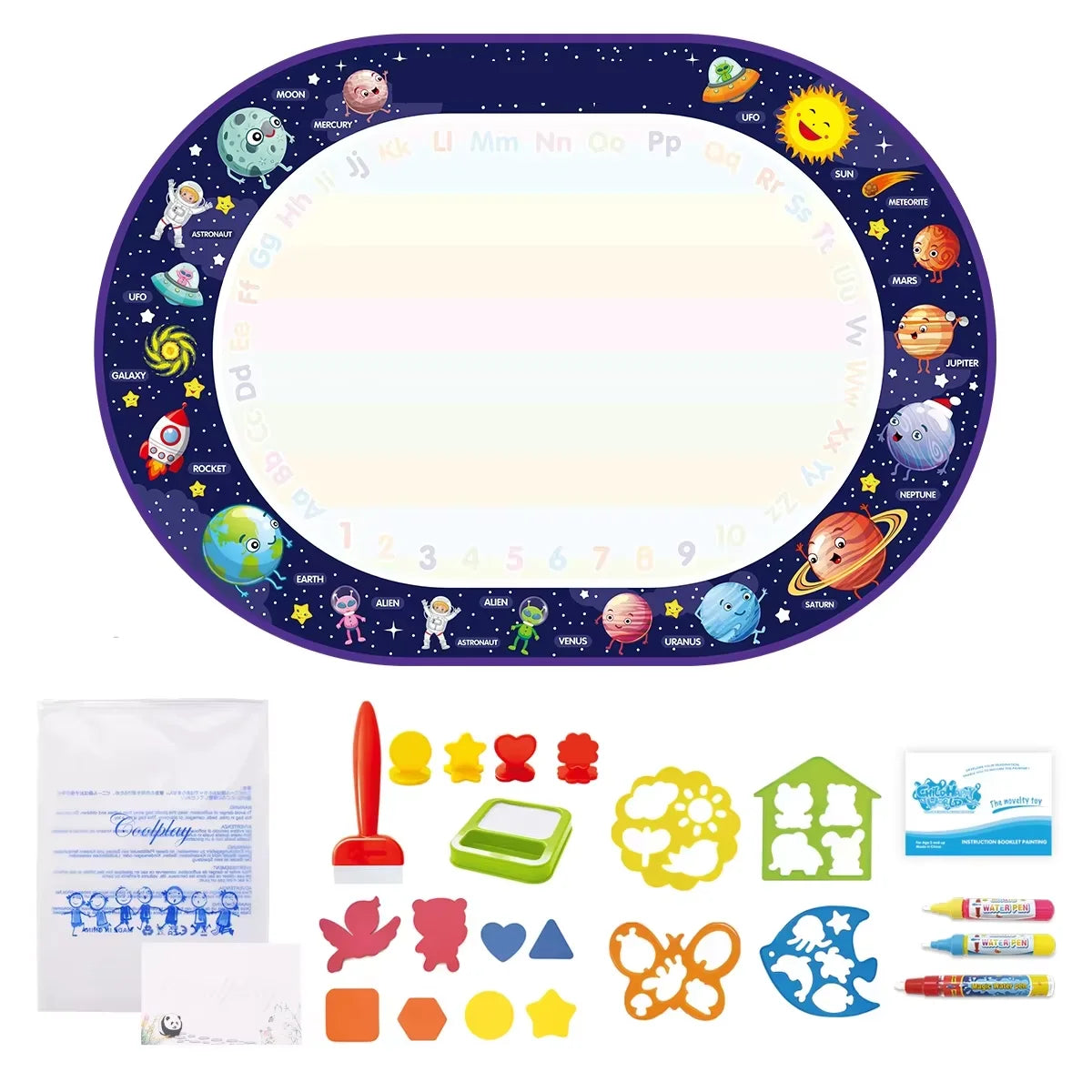 Kids Magic Water Drawing Mat Coloring Doodle Reusable Pens Painting