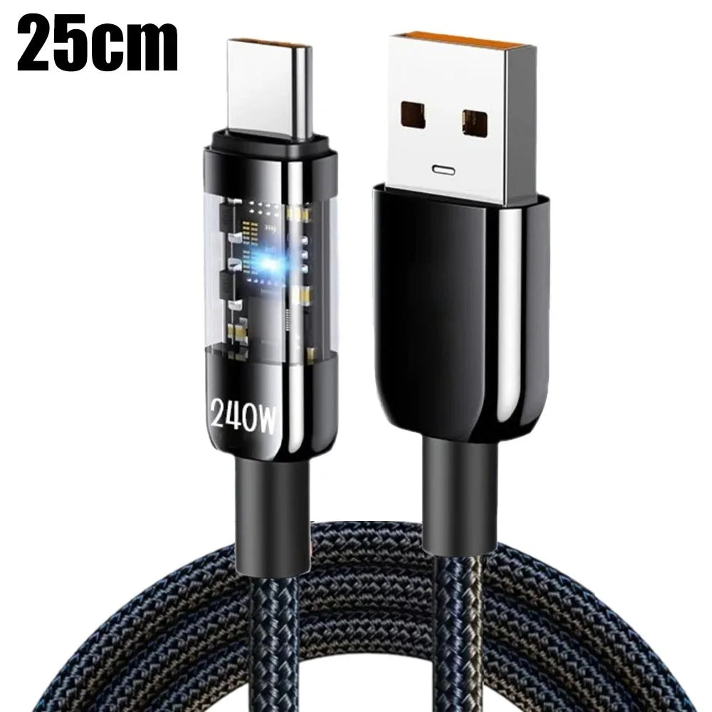 240W USB-C Fast Charging Cable | Nylon Braided Transparent
