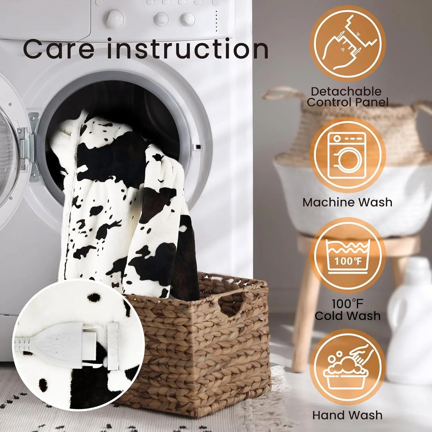 Cow Print Heated Electric Blanket – 10 Heat Levels, 62x84" Peaceful Pleasures Health and Wellness