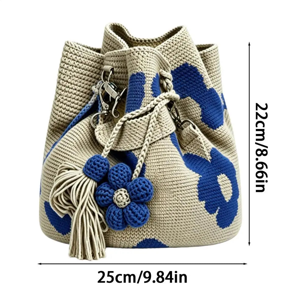 Boho Handmade Crochet Flower Tote Stylish Knit Floral Handbag Summer Beach Bag for Women & Girls, Seaside Shopping Picnics Peaceful Pleasures Health and Wellness C