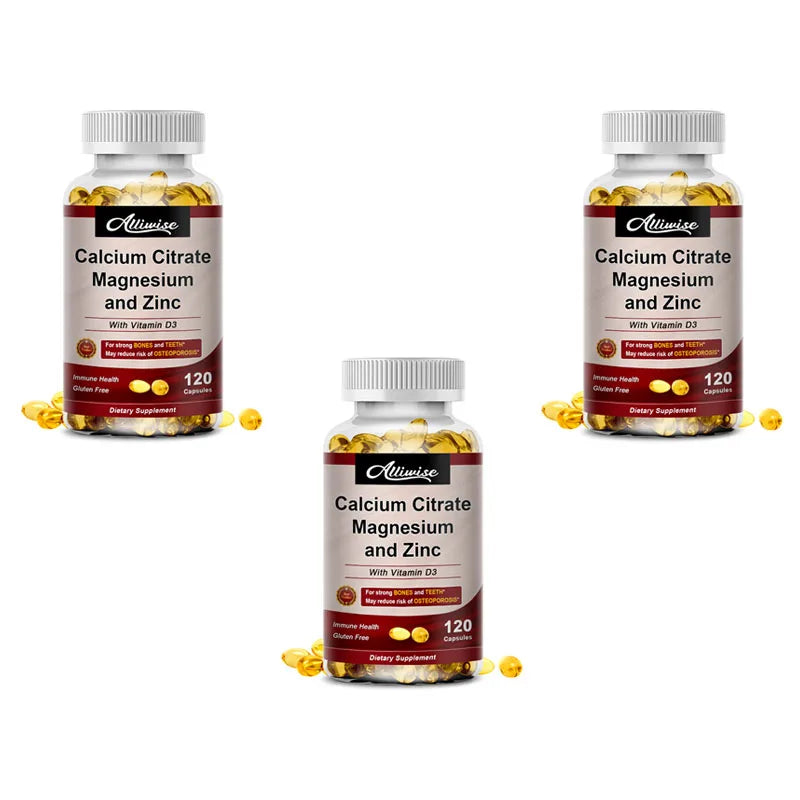Calcium Magnesium Zinc Capsules with Vitamin D3 – Bone & Cell Health Dietary Supplements Peaceful Pleasures Health and Wellness 120pcs 3bottles United States