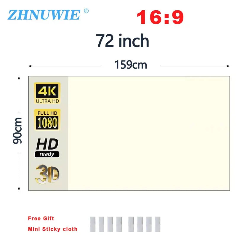 ZHNUWIE Projector Screen White Grid Anti-Light 16:9 Projection Screen 60 72 84 100 120 133 in Reflective Cloth for Home Theatre Peaceful Pleasures Health and Wellness 72 inch