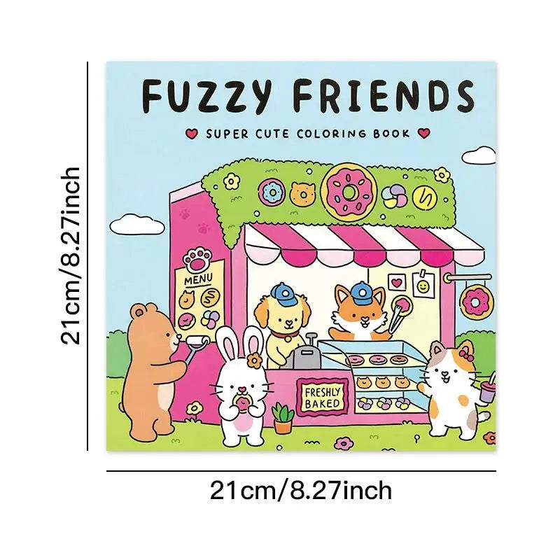 FUZZY FRIENDS Adult Coloring Book Adorable Creatures Cozy Hygge