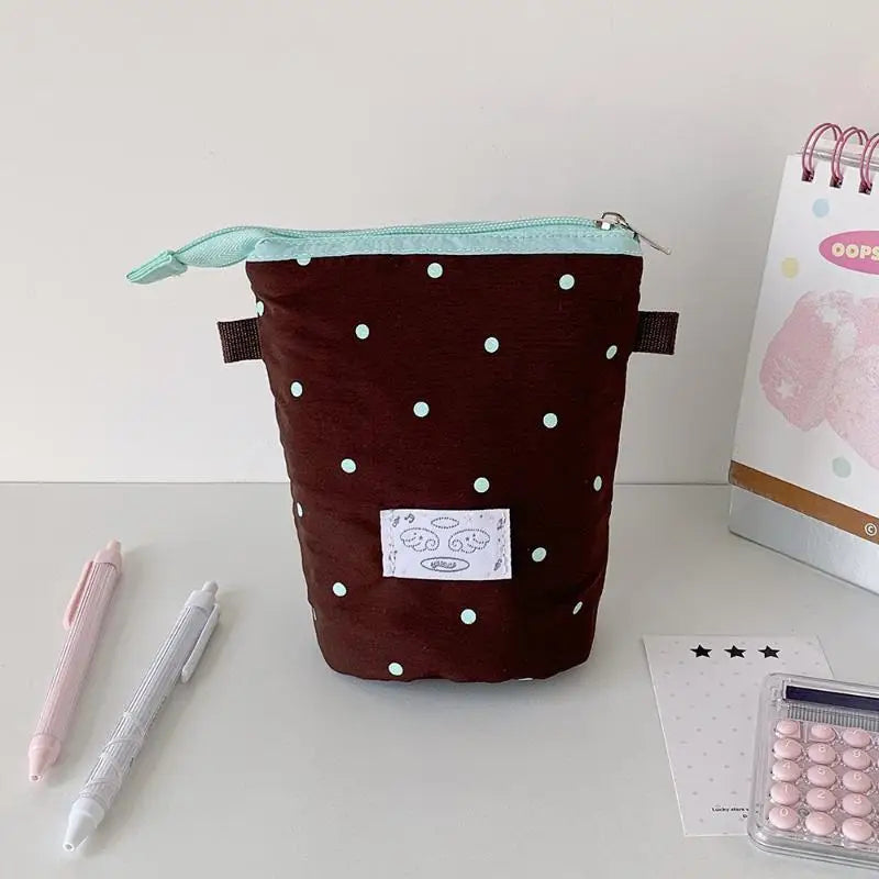 Polka Dot Pencil Case – Portable Large Capacity Pen Organizer