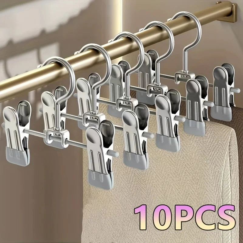 10pcs Heavy-Duty Metal Pants Hangers with Black Rubber Grips - Ideal for Clothes, Socks, Skirts, and Hats - Durable Peaceful Pleasures Health and Wellness Gray