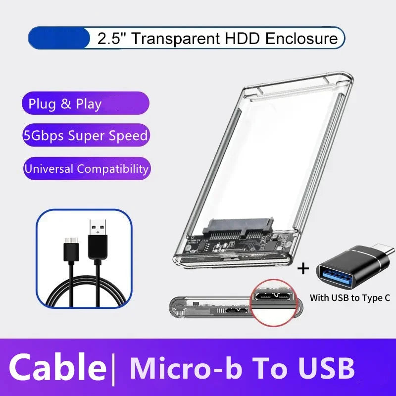 Transparent External Hard Drive Case 2.5 Inch HDD SSD Case Micro-B To USB3.1 4TB Drive Housing Compatible UASP SATA III Laptop Peaceful Pleasures Health and Wellness Micro B-USB A OTG
