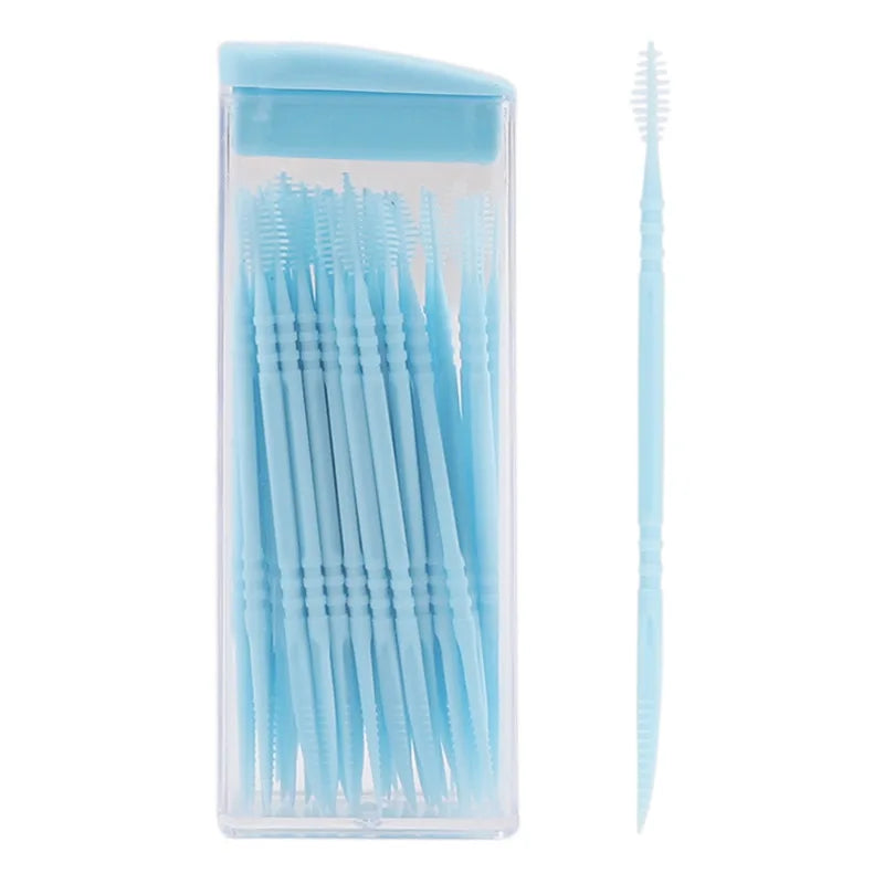 50-Pc Fish Bone Disposable Plastic Interdental Toothpicks Interdental Toothpick Peaceful Pleasures Health and Wellness Blue