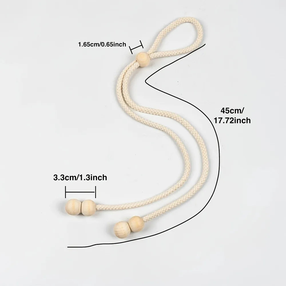 Adjustable Curtain Tiebacks with Wooden Beads | Cotton Linen