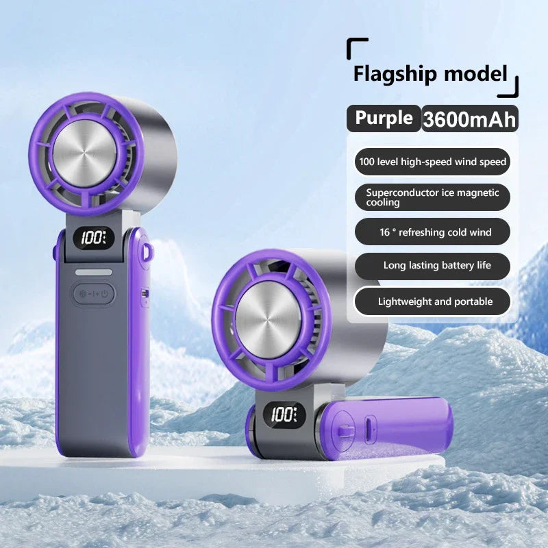 Lenovo Air Cooling Turbo Fan Mini Handheld Foldable USB Rechargeable 3600mAh 100 Wind Speeds Adjustable Outdoor With Lanyard Peaceful Pleasures Health and Wellness Gray ICE
