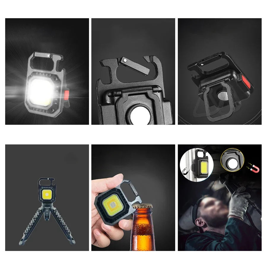 Multifunctional Keychain Flashlight COB Work Light Bottle Opener Rechargeable Portable Camping Hiking Fishing Lanterns 7 Modes Peaceful Pleasures Health and Wellness