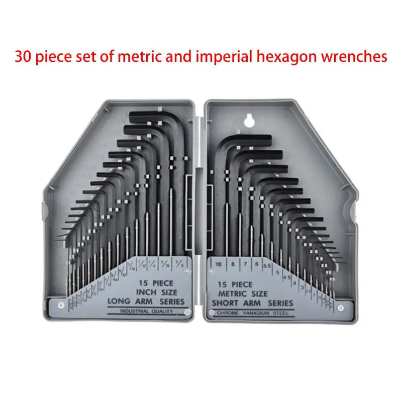 30-Piece S2 Steel SAE & Metric Hex Key Allen Wrench Set Hex Key Wrench Set Peaceful Pleasures Health and Wellness A