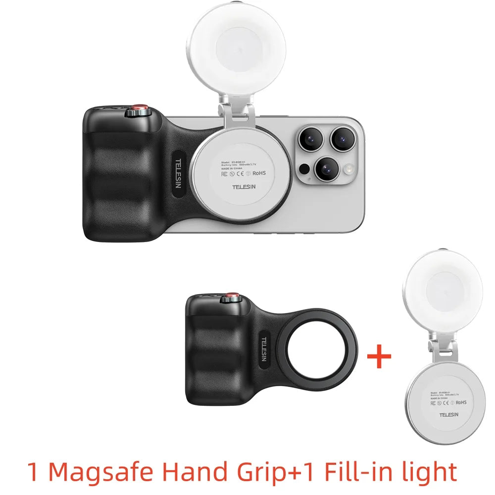 TELESIN Magnetic Phone Camera Shoot Hand Grip Phone Holder Shooting Aid Remote Control Handle for Iphone HUAWEI SAMSUNG Phone Peaceful Pleasures Health and Wellness Black add Fill light