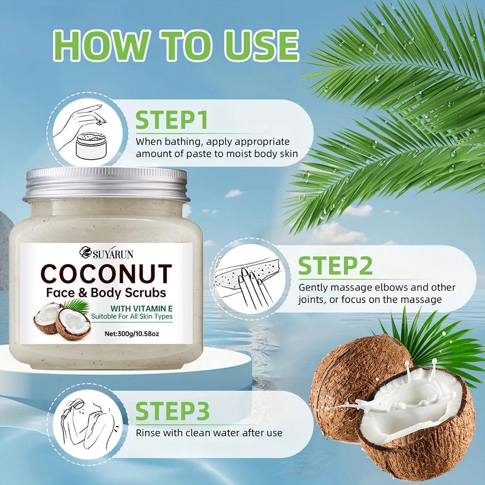SUYARUN Organic Coconut Sugar Body Scrub Exfoliating & Moisturizing - Natural Spa Care for Soft Skin - 300g. Peaceful Pleasures Health and Wellness
