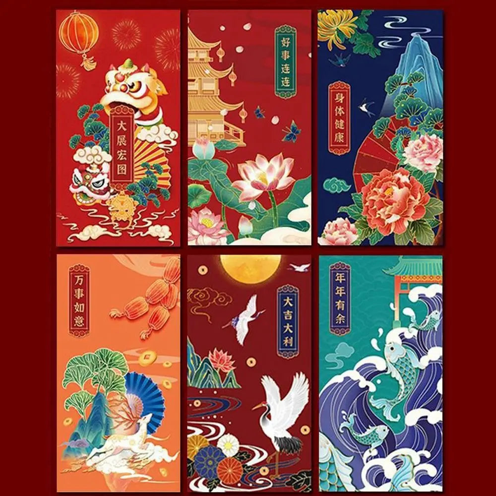 Classic Tradition Spring Festival Decoration Hot-Stamping Blessing Crane Red Pocket Chinese New Year Red Envelope Bless Pocket Peaceful Pleasures Health and Wellness -B