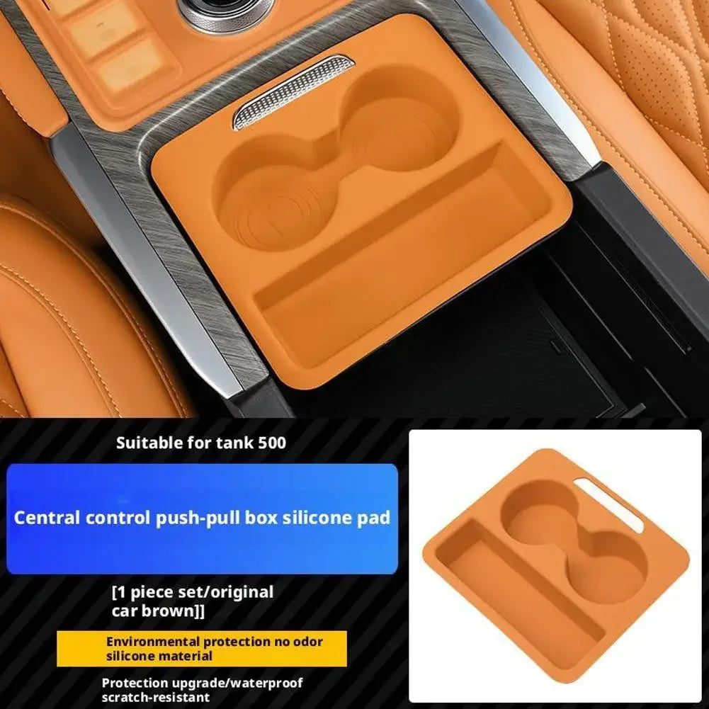 Car Central Control Push-pull Box Silicone Pad For Great Wall GWM Tank 500 Hi4-Z Hi4-T 2024-2025 Car Armrest Box Accessories Peaceful Pleasures Health and Wellness brown