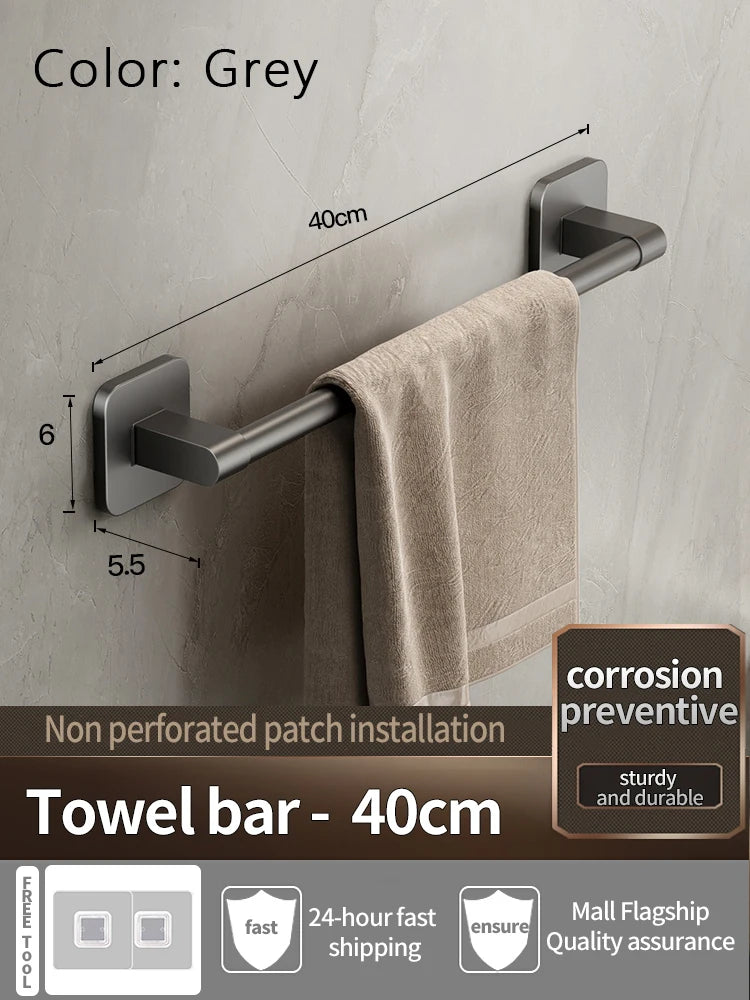 No-Drill Self-Adhesive Towel Bar | Black Aluminum Towel Rack