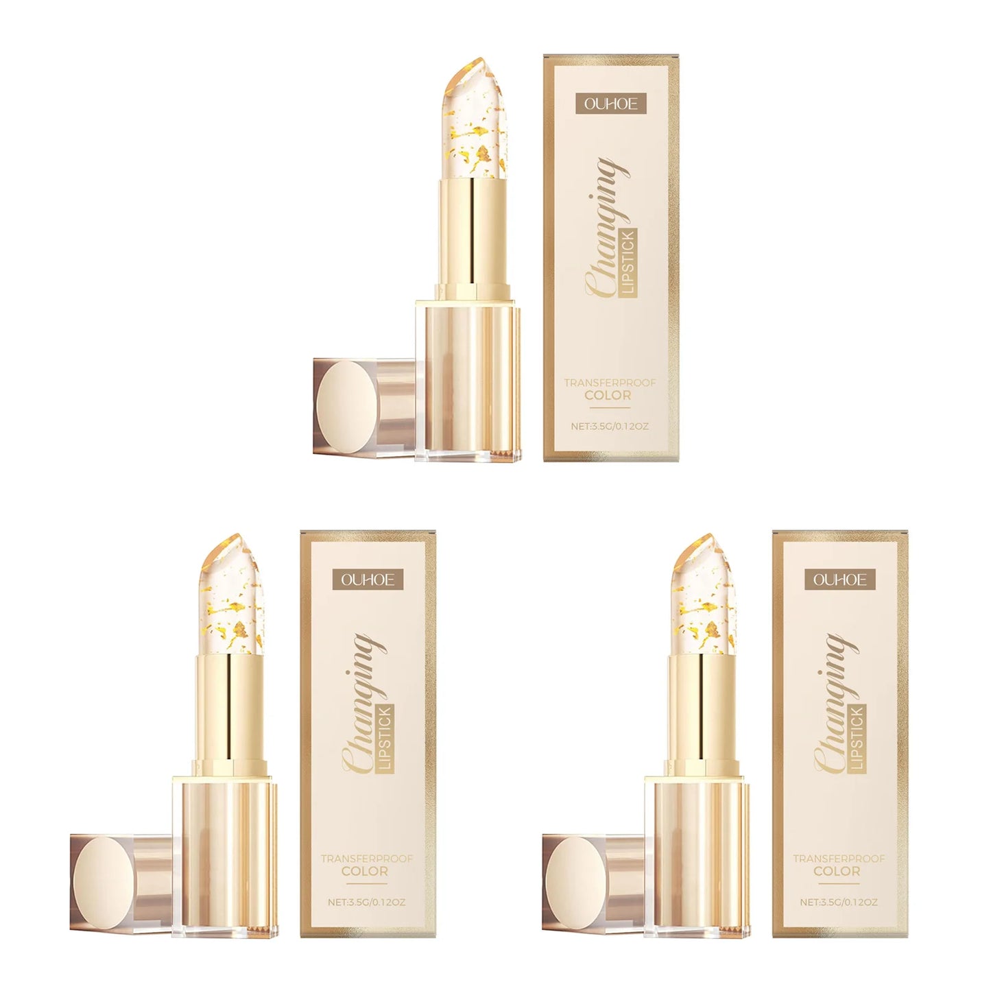 Gold Foil Color-Changing Lip Balm – Glossy & Nourishing Peaceful Pleasures Health and Wellness 3Pcs