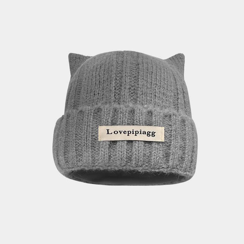 Cat Ear Knitted Beanie – Korean Style Winter Hat for Women