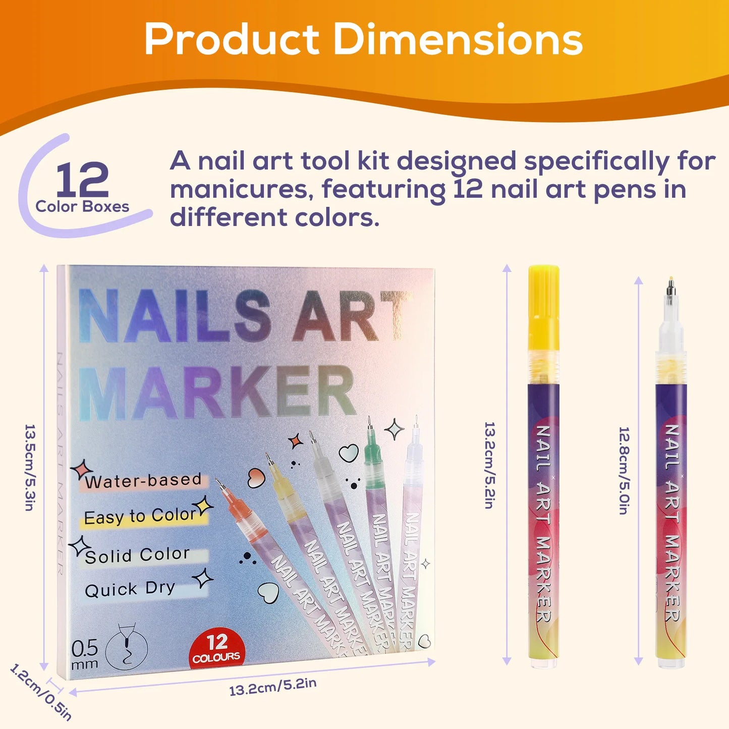 12 Colors Nail Art Acrylic Paint Pens DIY Drawing Liner Brush Pen