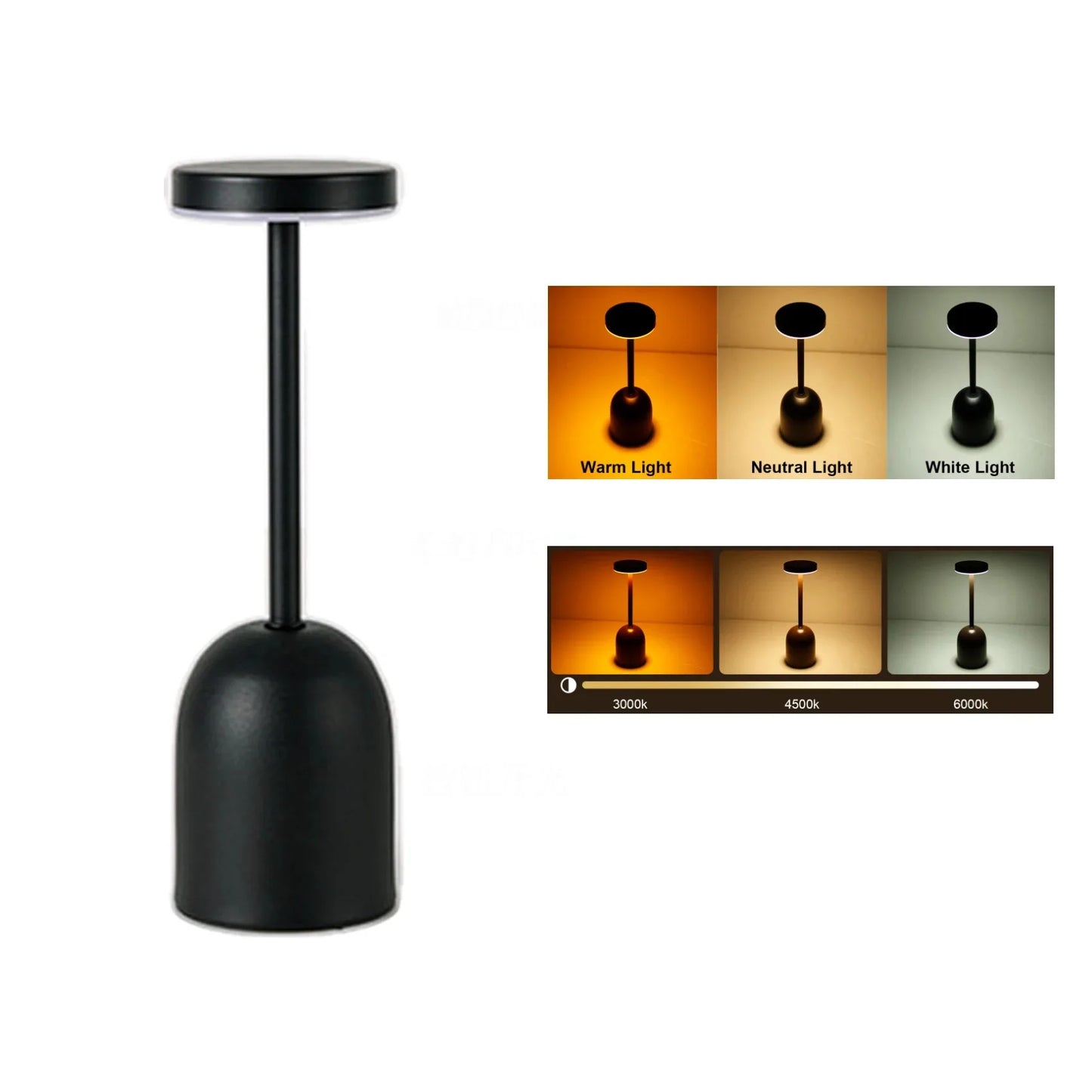 Rechargeable LED Night Light Living Room Bedroom Bedside Desktop Decoration Desk Lamp Tri-color dimming Wine Cup Table Lamps Peaceful Pleasures Health and Wellness Black changeable