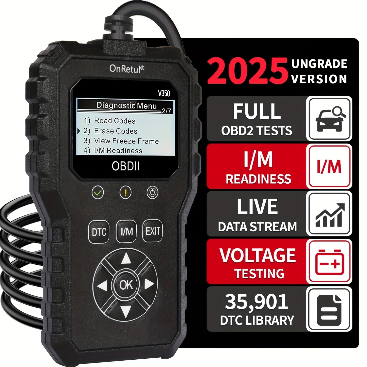 Advanced Obd2 Scanner V350 - Handheld Diagnostic Tool for All Vehicles, Reads Engine Faults, Tests Battery, Analyzes and Tests Engine Performance, 350+ Readiness Check Codes, Dtc Book, 35, 901+ Readiness Check Codes, Vehicle Peaceful Pleasures Health and Wellness black
