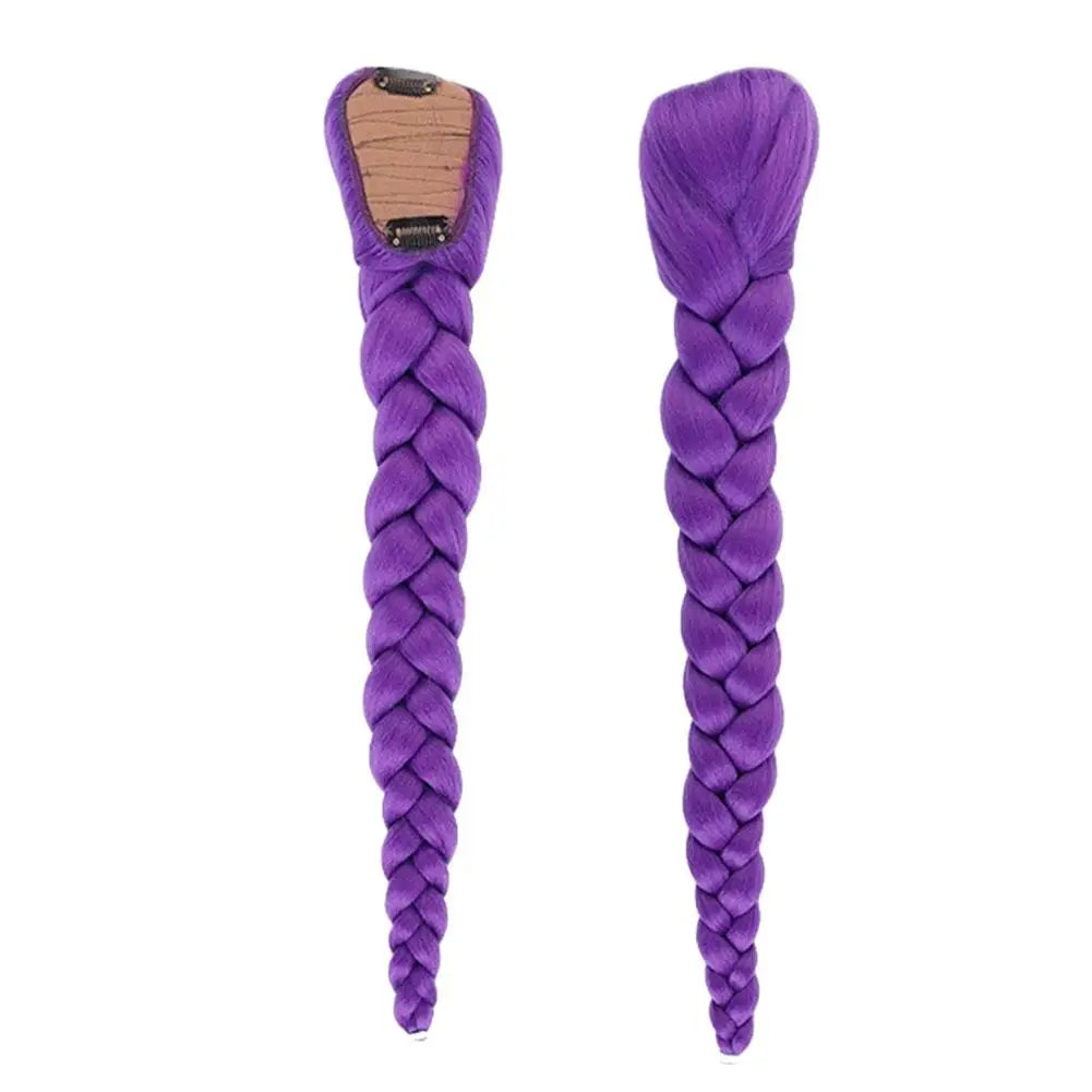 26" Purple Braided Clip-In Ponytail Extension for Kids
