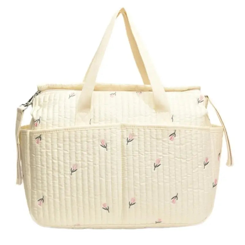 Floral & Bear Embroidery Baby Diaper Bag – Stylish Mom Handbag