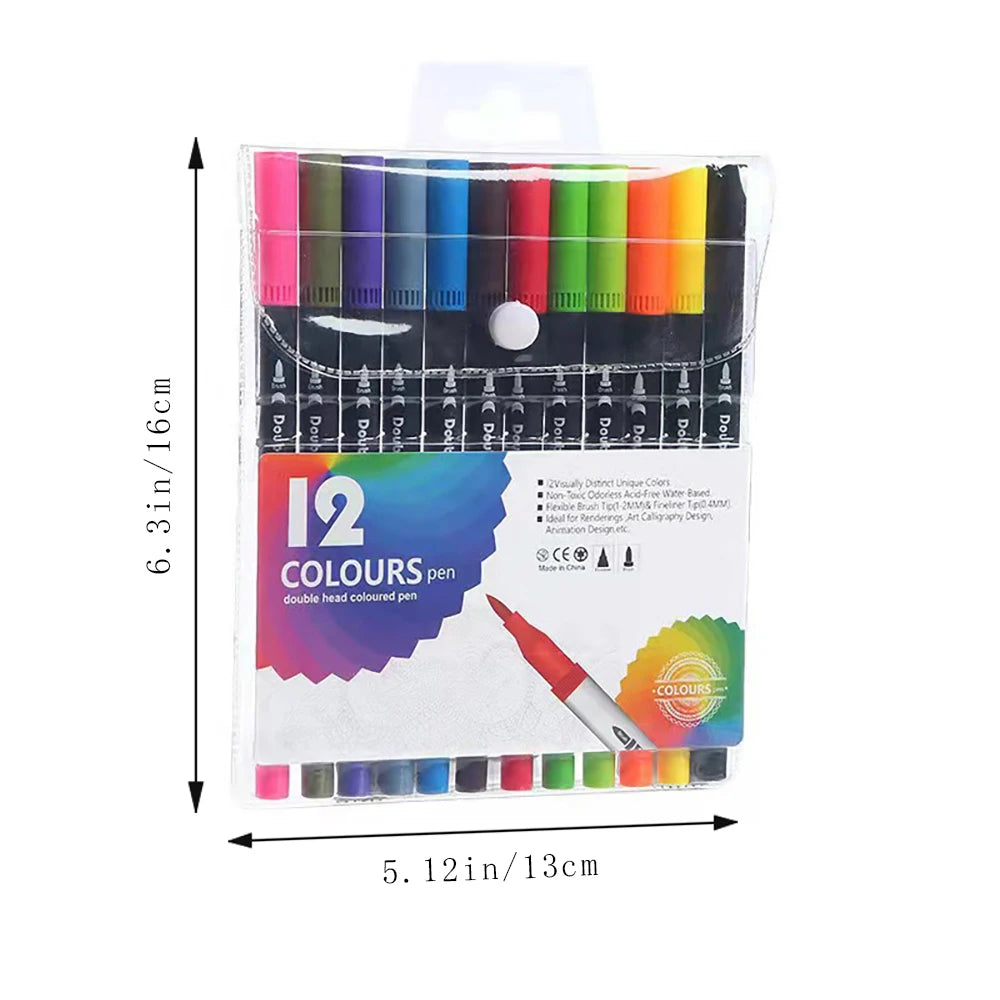 12 Brush Washable Dual Head Watercolor Pen Student Art Painting