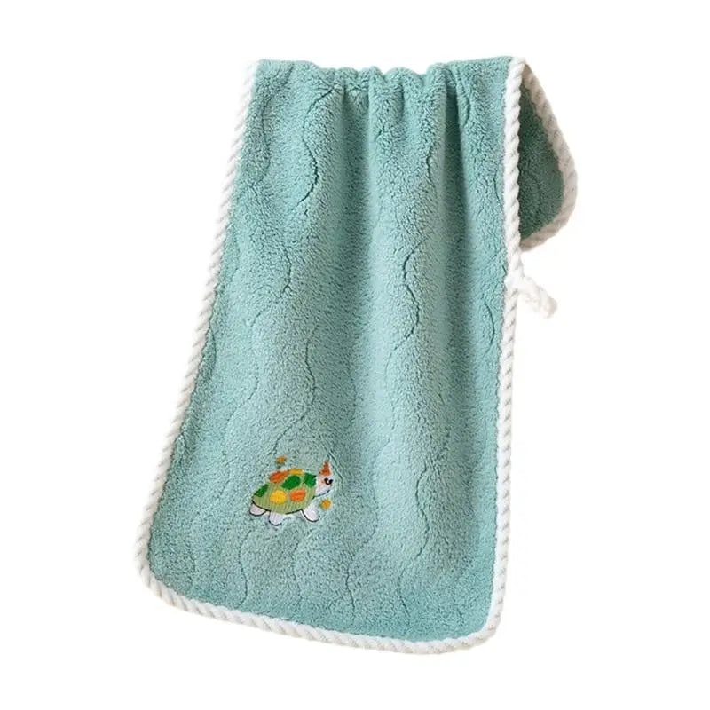 Kids Coral Fleece Washcloth | Animal Embroidery Quick-Dry Towel