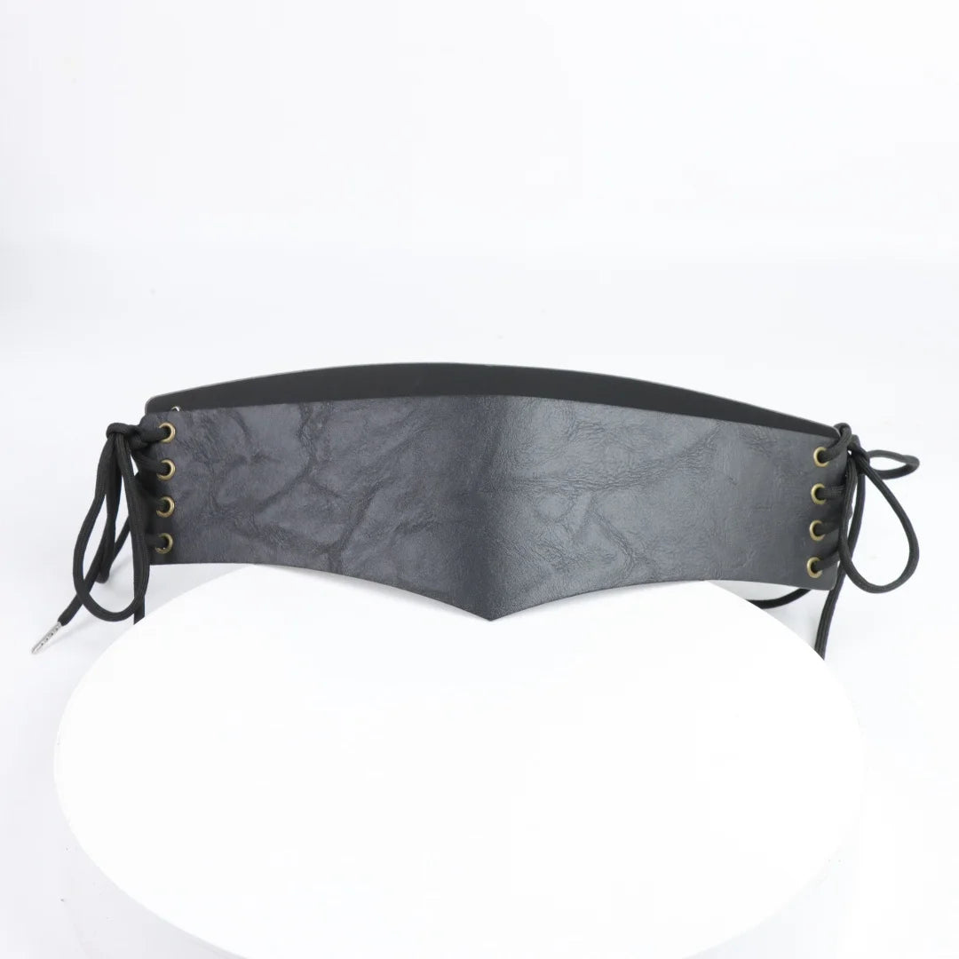 Retro V-shaped Waist Belt Rivets PU Leather Wide Waistband Suitable