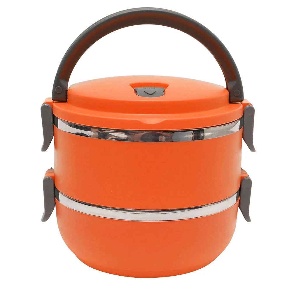 Stainless Steel Bento Lunch Box Lunch Box with 2 Compartments for Students Workers Business Men Peaceful Pleasures Health and Wellness Orange