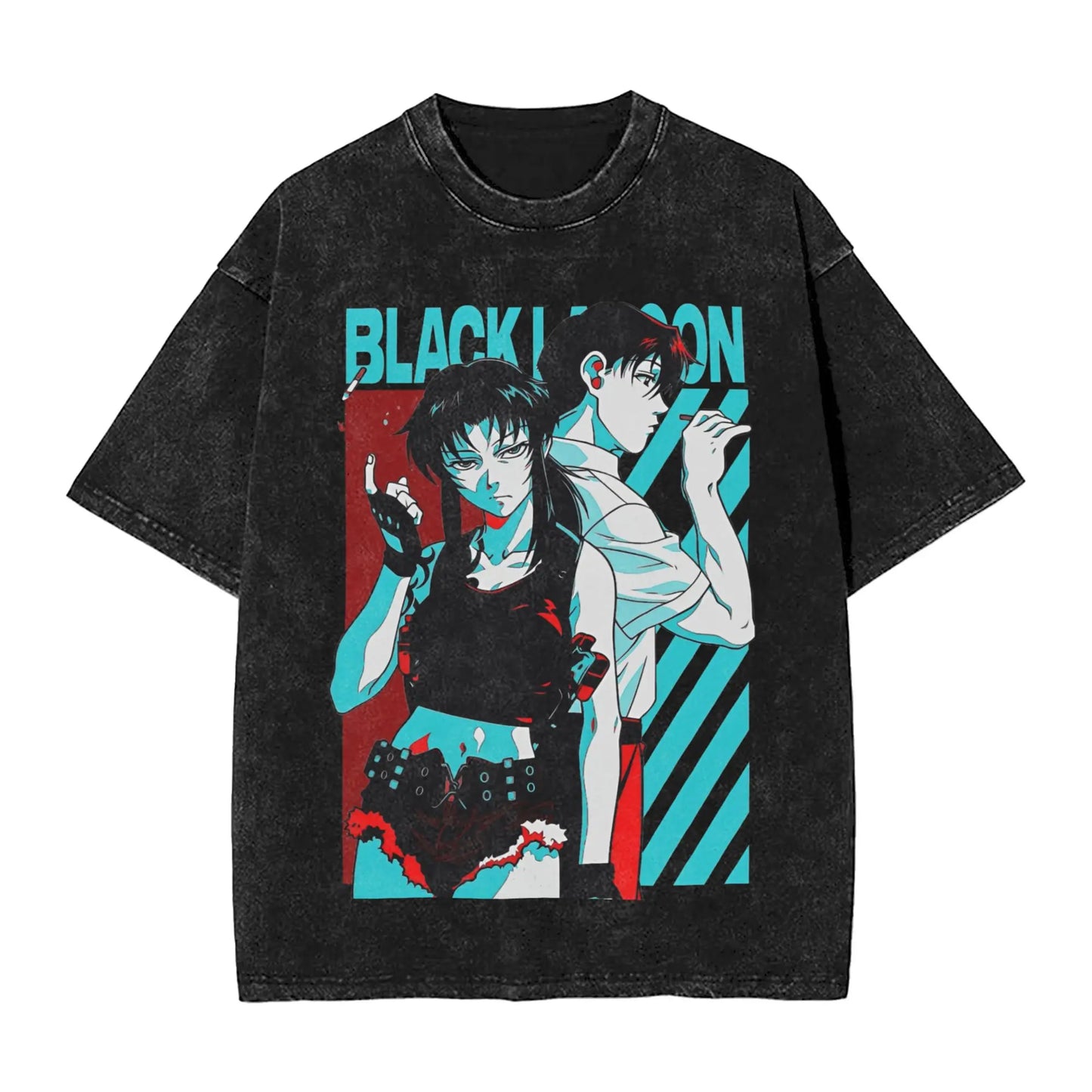 Revy Washed T-Shirt Man B-Black L-Lagoon Awesome Cotton T-Shirts Summer Breathable Novelty Tee Shirt Custom Plus Size Clothes Peaceful Pleasures Health and Wellness 4 XL
