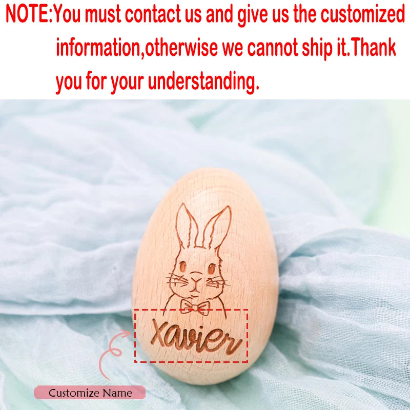 Personalized Engraved Wooden Easter Bunny Egg | Kids' Gift Personalized Easter Decor Peaceful Pleasures Health and Wellness custom boy 6X4.3cm