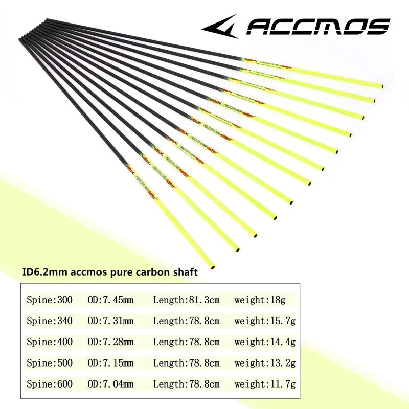 6 Archery Shooting Pure Carbon Arrow Shaft ID 4 2 Spine300 400 500