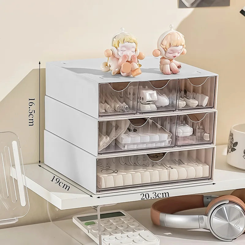 Stackable Drawer Organizer Multi-Functional Storage Box Large Capacity Desktop Stationery Holder Space-Saving Drawer Cabinet Peaceful Pleasures Health and Wellness 1L 1M 1S Gret