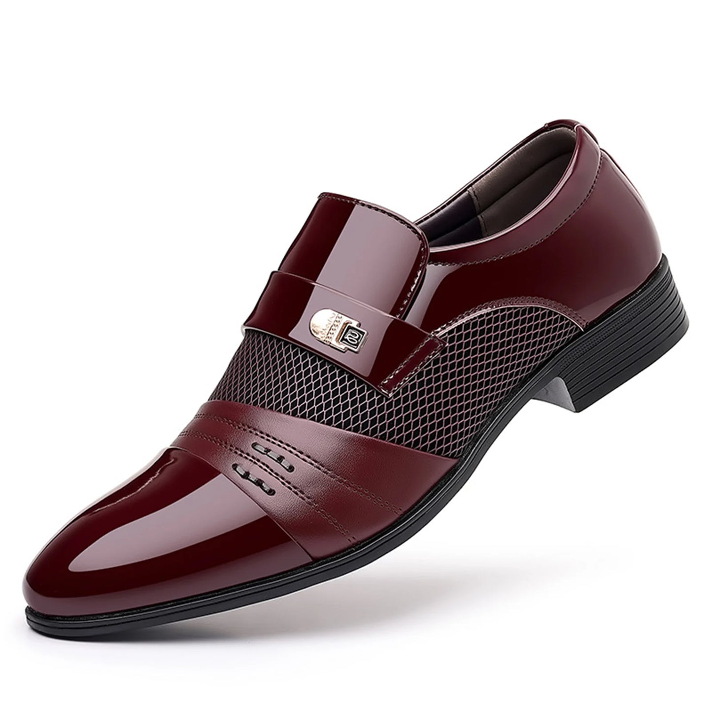 Men's Slip On Business Shoes Glossy Pointed Toe Uniform Modern Office Shoes Suitable for Office Evening Party Peaceful Pleasures Health and Wellness Wine Red 38
