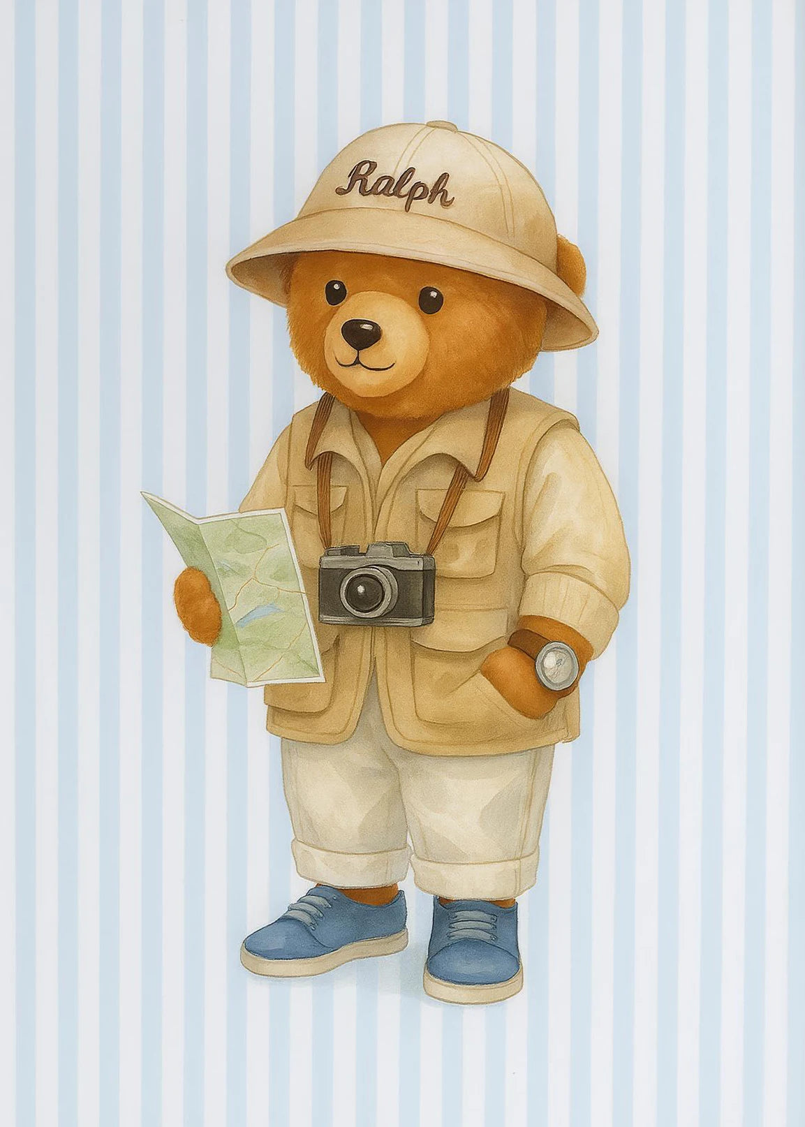 Skating Teddy Bear Playing Guitar Reading Blue Striped Poster Canvas Painting Print Wall Art Picture for Living Room Home Decor Peaceful Pleasures Health and Wellness 14 30x40cm
