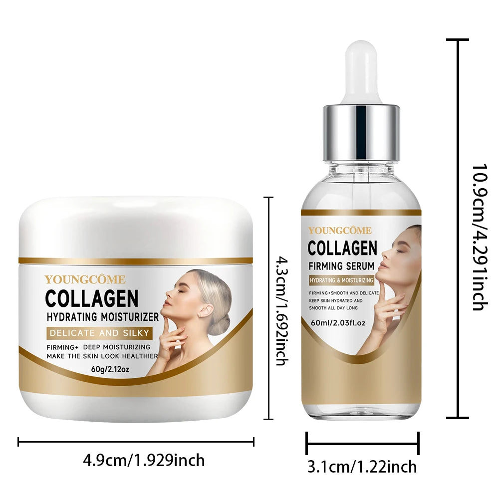 Collagen Cream Set Moisturizing Brightening Hydrating Smooth Wrinkles Firming Facial Face Suitable for travel packages Peaceful Pleasures Health and Wellness 60g-60ml